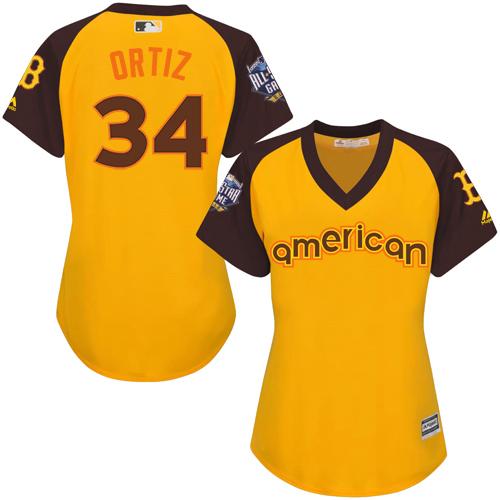 Red Sox #34 David Ortiz Gold 2016 All-Star American League Women's Stitched MLB Jersey - Click Image to Close